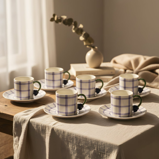 Coffee Cup and Saucer Set - 6 Pcs